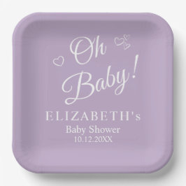 Plato De Papel "Oh Baby" Lavender Baby Shower Minimalista moderno