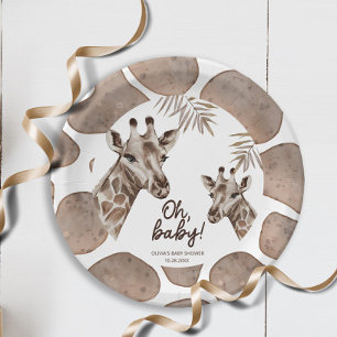 Plato De Papel Oh Baby Mama y Baby Giraffe Neutral Baby Shower