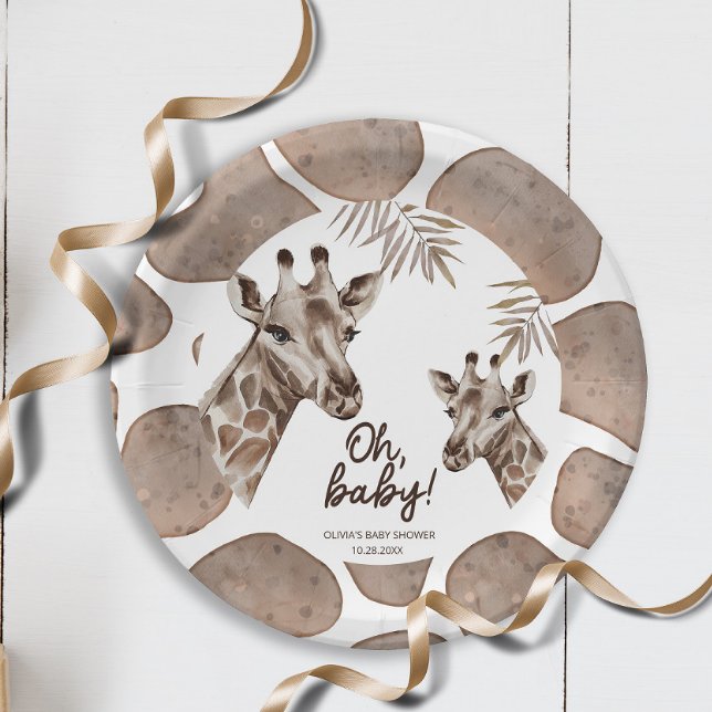 Plato De Papel Oh Baby Mama y Baby Giraffe Neutral Baby Shower (Subido por el creador)
