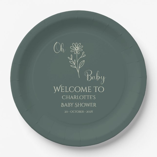 Plato De Papel Oh Baby Minimalist Wildflower Baby Shower (Anverso)