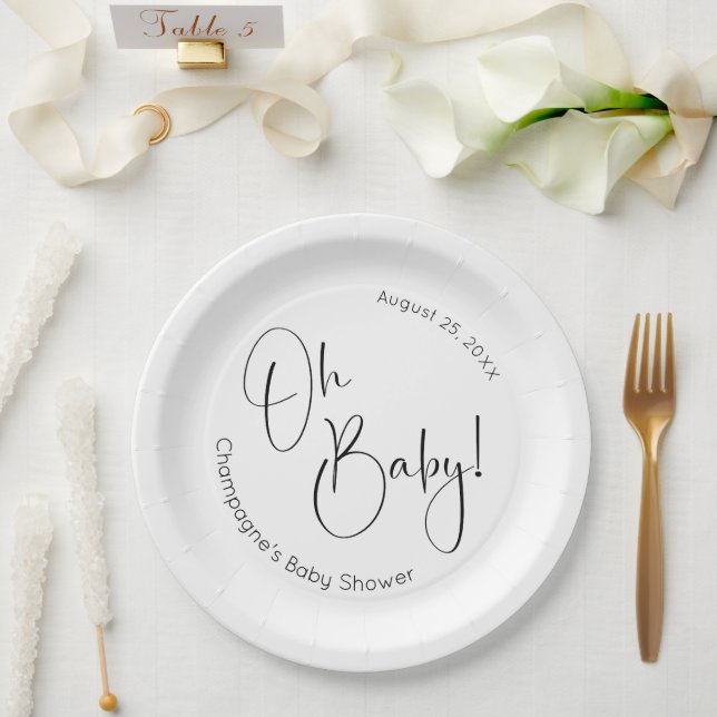 Plato De Papel Oh Baby Modern Script Baby Shower (Boda)
