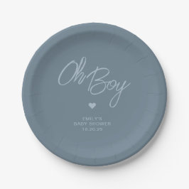Plato De Papel Oh Baby Moderno Minimal Polvo Azul Niño Baby Showe