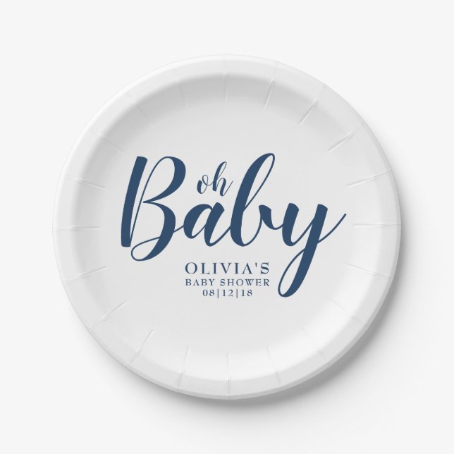 Plato De Papel Oh Baby - Navy Blue Baby Shower (Anverso)