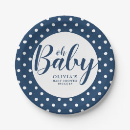 Plato De Papel Oh Baby - Navy Blue Polka Dot Baby Shower