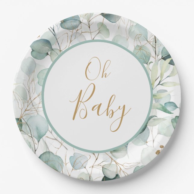 Plato De Papel Oh Baby Paper Plantas Eucalyptus Baby Shower (Anverso)