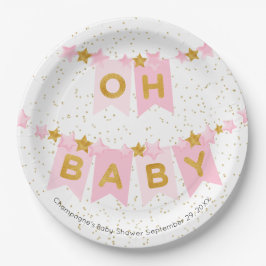 Plato De Papel Oh Baby Pink Bunting Flags Baby Shower