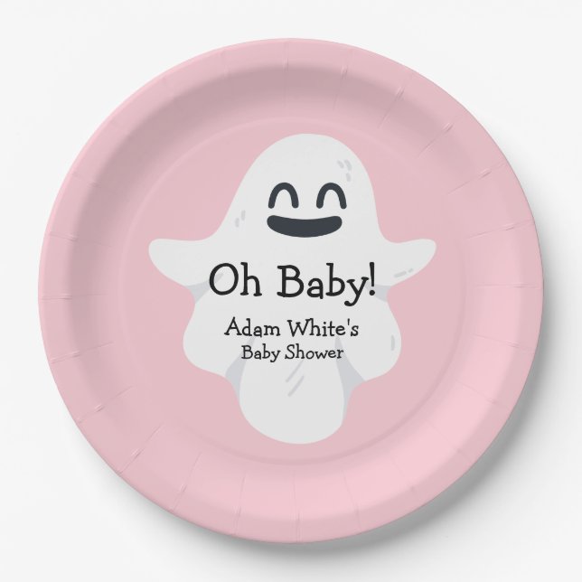 Plato De Papel Oh Baby Pink Ghost Halloween (Anverso)