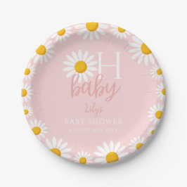 Plato De Papel Oh Baby Pink Modern Daisy Baby Shower
