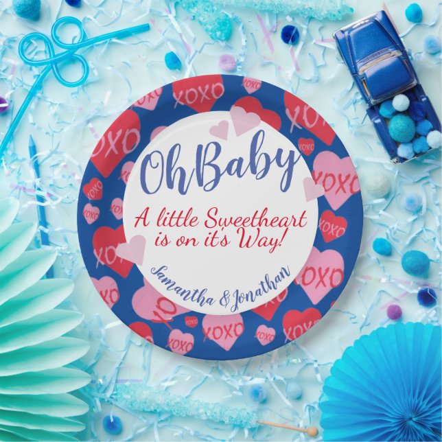 Plato De Papel Oh Baby Pink Red Hombros Baby Shower Blue (Fiesta)