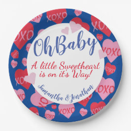Plato De Papel Oh Baby Pink Red Hombros Baby Shower Blue