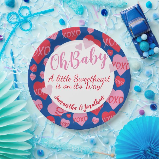 Plato De Papel Oh Baby Pink Red Hombros Baby Shower Blue (Fiesta)