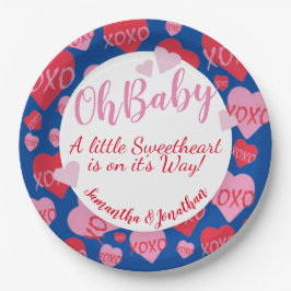 Plato De Papel Oh Baby Pink Red Hombros Baby Shower Blue