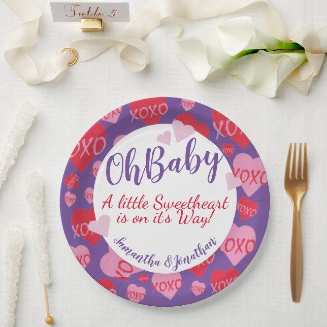 Plato De Papel Oh Baby Pink Red Hoyers Baby Shower Purple (Boda)