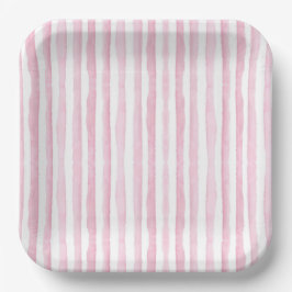 Plato De Papel Oh Baby Pink Watercolor Stripes Baby Shower
