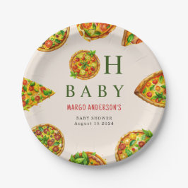 Plato De Papel Oh Baby Pizza Tomates Olivia Green Baby Shower