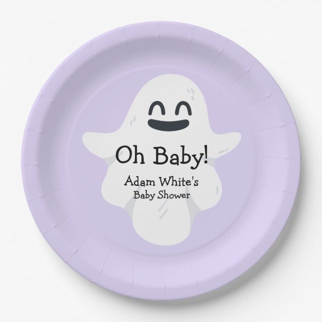 Plato De Papel Oh Baby Purple Ghost Halloween Baby Shower (Anverso)