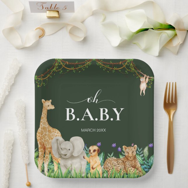 Plato De Papel Oh baby Safar Animal Jungle GreenerenBaby Shower (Boda)