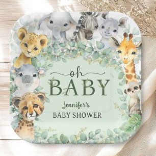 Plato De Papel Oh Baby Safari en la Jungla Animales Fiesta de Beb