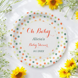 Plato De Papel Oh Baby Shower Colorful Dots Pattern Placa de pape