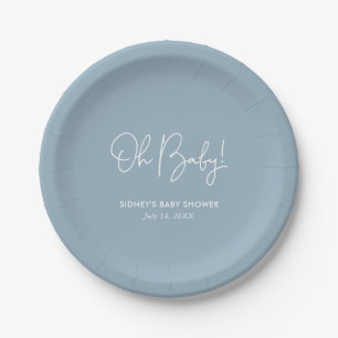 Plato De Papel Oh Baby Sky Blue Baby Shower personalizado