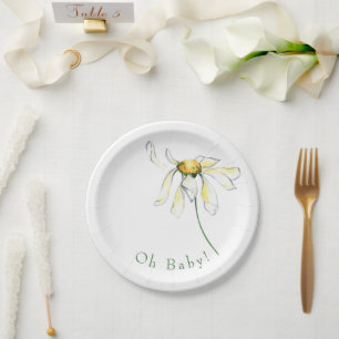 Plato De Papel Oh Baby Watercolor Daisy Baby Shower