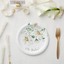 Plato De Papel Oh Baby White Daisies Shower