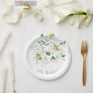 Plato De Papel Oh Baby White Daisies Shower