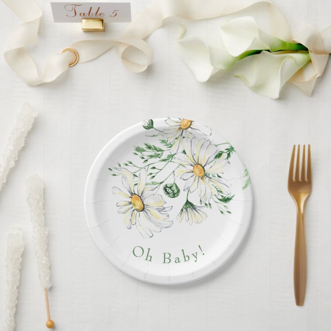 Plato De Papel Oh Baby White Daisies Shower (Boda)