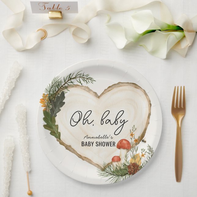 Plato De Papel Oh Baby Wood Slice Mushroom Fall Baby Shower (Boda)