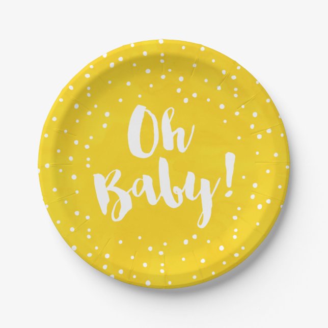 Plato De Papel Oh Baby Yellow Watercolor Baby Shower (Anverso)