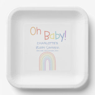 Plato De Papel ¡Oh bebé! Colorido y lindo baby shower arcoíris