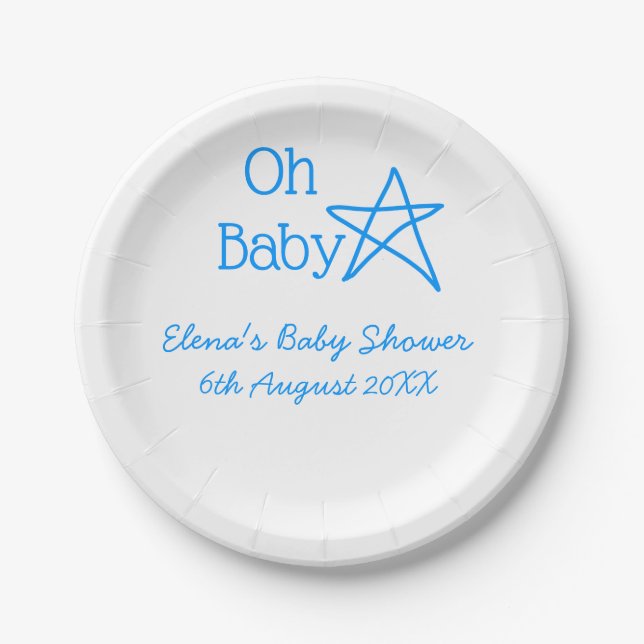 Plato De Papel Oh bebé estrella azul bebé ducha agregar nombre pa (Anverso)