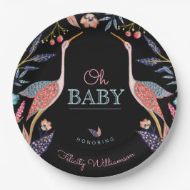 Plato De Papel Oh, bebé | Moda Floral Botánica Stork Baby Shower