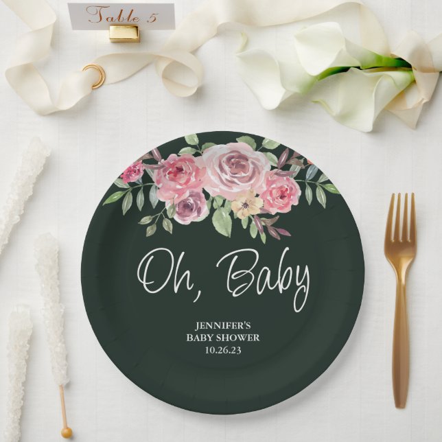 Plato De Papel Oh bebé Rosa simple Radiant Green Baby Shower (Boda)