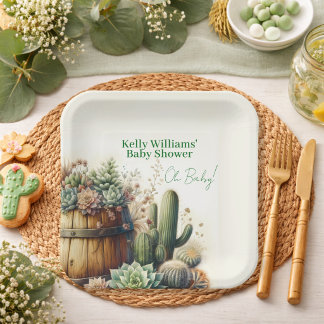 Plato De Papel ¡Oh bebé! Suculentas rústicas y cactus para la fie