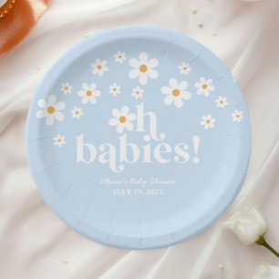 Plato De Papel ¡Oh Bebés! Retro Daisy azul boho Baby Shower