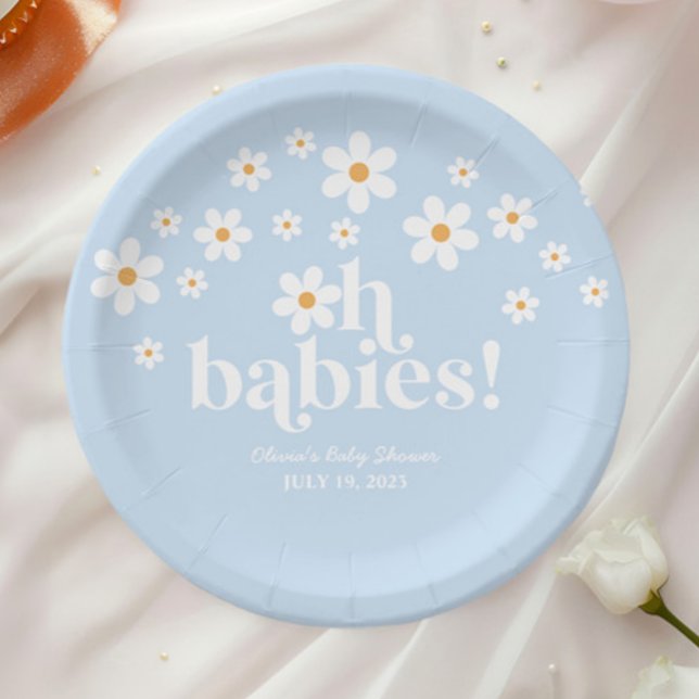 Plato De Papel ¡Oh bebés! Retro Daisy blue boho Baby Shower (Subido por el creador)