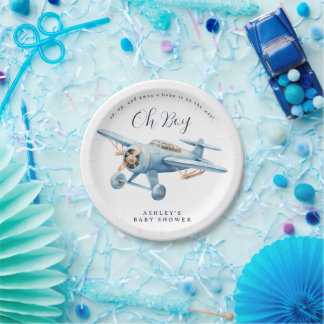 Plato De Papel Oh Boy! Adventure Awaits Airplane Boy Baby Shower