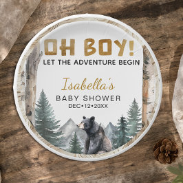 Plato De Papel Oh Boy Adventure Begin | Woodland Bear Baby Shower
