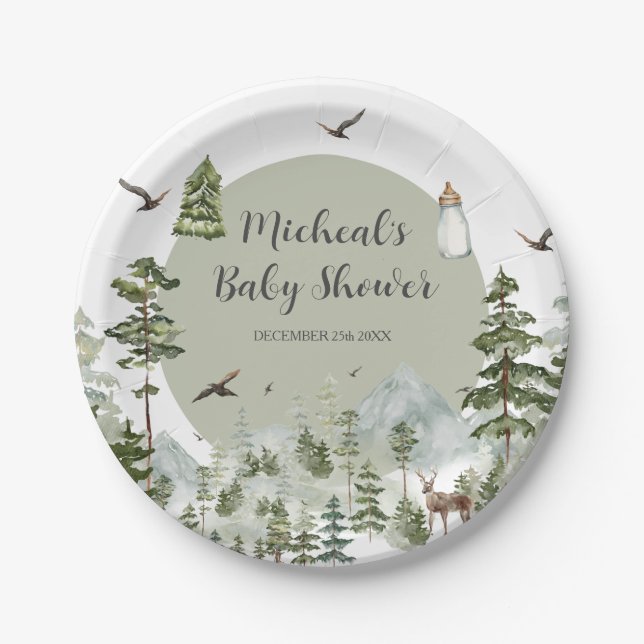 Plato De Papel Oh Boy Adventure Pine Forest Baby Shower (Anverso)