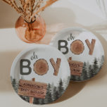 Plato De Papel Oh Boy - Baby Shower rústico de Woodland<br><div class="desc">Bosque rústico - "oh boy boy" - chicharrones de bebé</div>