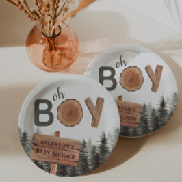 Plato De Papel Oh Boy - Baby Shower rústico de Woodland