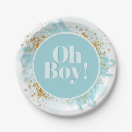 Plato De Papel Oh Boy Baby Shower Watercolor Purpurina
