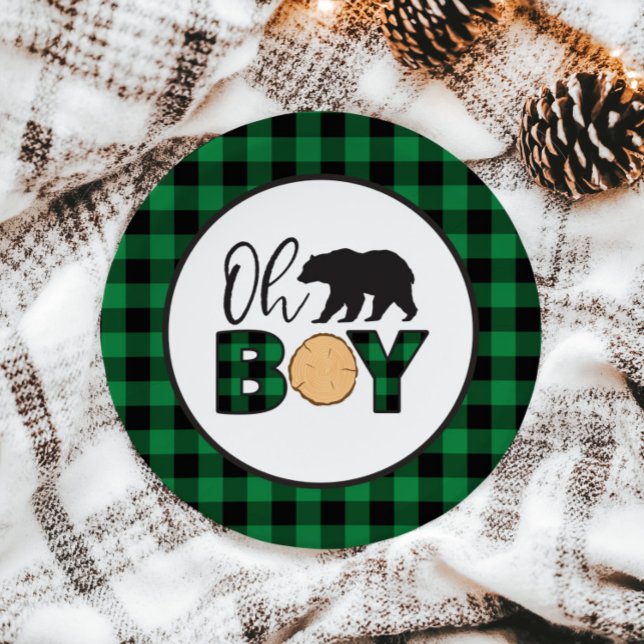 Plato De Papel Oh Boy Bear Búfalo Verde Tapado Baby Shower (Subido por el creador)