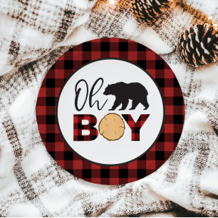 Plato De Papel Oh Boy Bear Buffalo Plantado Baby Shower