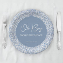 Oh Boy Blue and White Floral Pattern Baby Shower