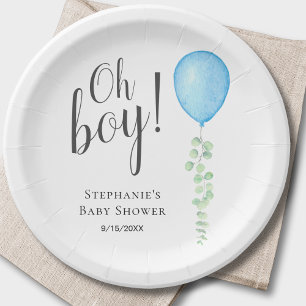Plato De Papel Oh Boy Blue Balloon Boy Baby Shower