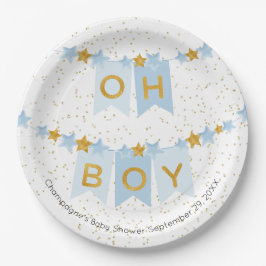 Plato De Papel Oh Boy Blue Bunting Flags Baby Shower