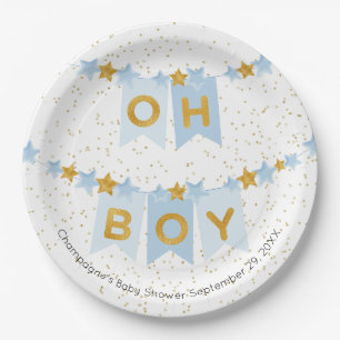 Plato De Papel Oh Boy Blue Bunting Flags Baby Shower