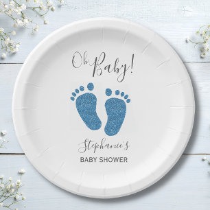 Plato De Papel Oh Boy Blue Feet Baby Shower